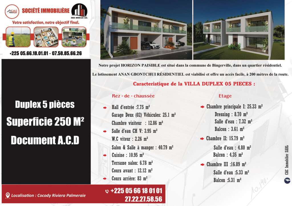 VILLA DUPLEX 5 PIÈCES EN VENTE
