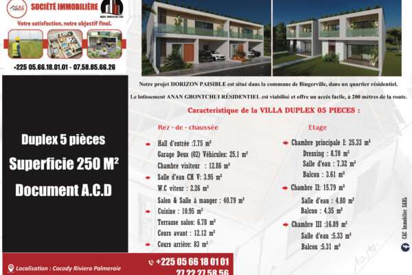 VILLA DUPLEX 5 PIÈCES EN VENTE
